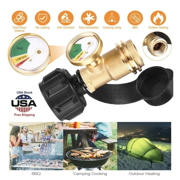 Propane Tank Gauge RV Pressure Brass Adapter Gas Level Meter Grill RV Indicator - Picture 1 of 16